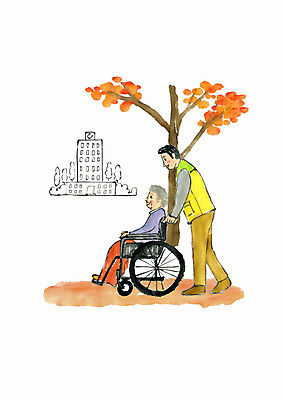 전신 PSD 여자 노년 남자 일러스트 병원 사람 성인 두명 봉사 자원봉사자 간호 사회복지 휠체어 연말연시 요양원 나눔 간병인 독거노인 연말 국내일러스트 직업 의학 도움 복지 파일형식