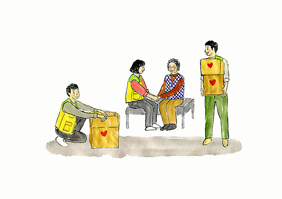 전신 PSD 여자 노년 남자 일러스트 사람 여러명 성인 상자 봉사 운반 상품 연말연시 나눔 기부 기부금 연말 후원물품 국내일러스트 다수 도움 후원 파일형식