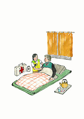 PSD 여자 노년 일러스트 주전자 사람 상반신 성인 두명 눕기 이불 환자 간호사 봉사 구급상자 창가 연말연시 나눔 독거노인 연말 의료봉사 재능기부 국내일러스트 창문 의학 침구 모션 주방용품 의료진 의료용품 도움 파일형식