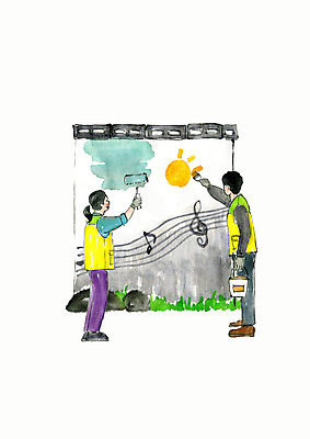 전신 PSD 여자 남자 일러스트 페인팅 사람 성인 두명 마을 그리기 자원봉사자 골목길 벽화 그림 연말연시 나눔 연말 성인만 재능기부 국내일러스트 길 모션 봉사 파일형식