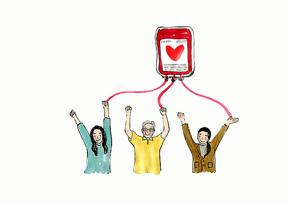 PSD 여자 노년 남자 일러스트 건강 사랑 사람 상반신 성인 세명 하트 봉사 혈액 연말연시 나눔 헌혈 수혈 기부 연말 국내일러스트 모양 감정 캠페인 치료 도움 파일형식