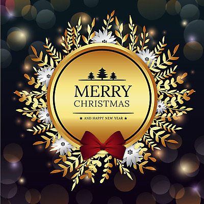 꽃 리본 백그라운드 크리스마스 일러스트 나뭇잎 눈꽃 사람없음 빛 검은색 금색 나뭇가지 보케 국내일러스트 AI파일 나무 식물 기념일 컬러 잎 눈_날씨 파일형식 벡터