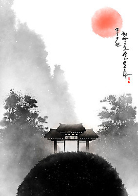 PSD 나무 일러스트 캘리그라피 근하신년 새해 산 흑백 기와 수묵화 사람없음 태양 문 검은색 희망 숲 언덕 번짐 2019년 국내일러스트 자연요소 식물 감정 컬러 촬영기법 미술 연도 파일형식 효과