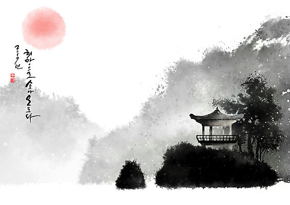 PSD 나무 일러스트 캘리그라피 근하신년 새해 산 흑백 수묵화 사람없음 태양 검은색 희망 강가 언덕 정자 번짐 기와지붕 2019년 국내일러스트 자연요소 식물 건축물 감정 컬러 지붕 촬영기법 기와 미술 강 연도 파일형식 효과