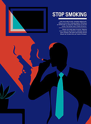 남자 실루엣 일러스트 넥타이 흡연 담배 한명 사람 성인 빨간색 파란색 총 한국인 사회이슈 스마트 금연 국내일러스트 AI파일 1 잡화 무기 캠페인 컬러 컨셉 촬영기법 동양인 파일형식 벡터