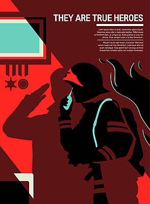 남자 실루엣 일러스트 불 안전 사람 성인 두명 빨간색 한국인 소방관 사회이슈 스마트 무전기 경례 영웅 훈장 국내일러스트 AI파일 자연요소 컬러 컨셉 무선통신 촬영기법 동양인 인사 구조원 소방 파일형식 벡터