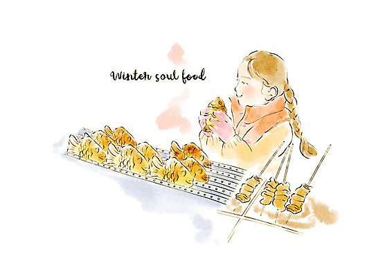 PSD 여자 어린이 음식 겨울 일러스트 한명 사람 상반신 어묵 먹기 겨울음식 힐링 붕어빵 길거리음식 소녀한명만 국내일러스트 1 계절 빵 모션 겨울간식 여자한명만 소녀만 파일형식