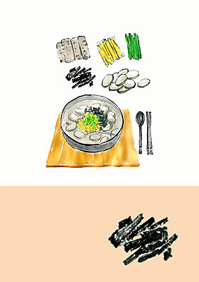 PSD 한식 음식 겨울 일러스트 디저트 떡 수저 사람없음 컬러풀 설날 고명 김 겨울간식 떡국 국내일러스트 식기 계절 명절 컬러 전통음식 해조류 파일형식