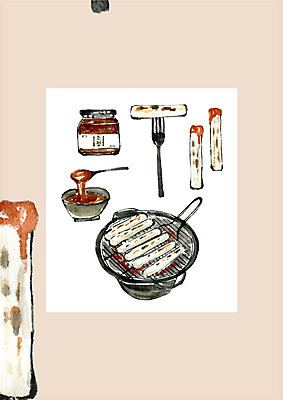 PSD 포크 겨울 일러스트 디저트 떡 사람없음 컬러풀 겨울간식 화로 꿀 가래떡 떡구이 화로구이 국내일러스트 그릇 식기 계절 음식 컬러 구이 파일형식