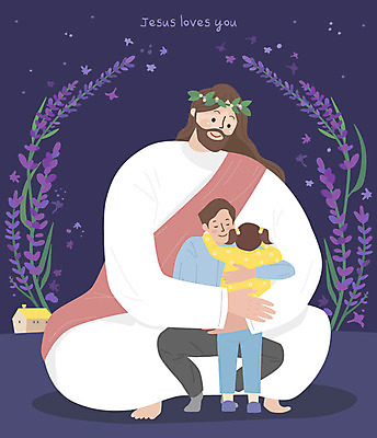 전신 여자 남자 꽃 딸 기독교 종교 어린이 일러스트 가정 안기 사랑 미소 사람 성인 세명 교회 평화 보라색 예수 하나님 아빠 보호 부녀 국내일러스트 AI파일 식물 감정 컬러 컨셉 가족 종교건축 모션 표정 건물 신_종교 파일형식 벡터