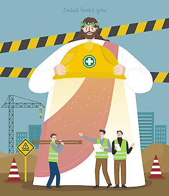 전신 남자 건축 기독교 종교 일러스트 알림판 안전 사람 여러명 상반신 성인 노란색 교회 평화 건설현장 예수 하나님 보호 안전모 위험 기중기 안전삼각대 건설근로자 국내일러스트 AI파일 직업 컬러 다수 컨셉 종교건축 건설업 건물 신_종교 중장비 헬멧 안전장비 파일형식 벡터