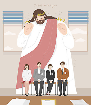 여자 남자 기독교 종교 일러스트 회사 응원 미소 사람 여러명 상반신 청년 성인 교회 평화 파이팅 예수 하나님 보호 면접 면접관 심사위원 국내일러스트 AI파일 다수 컨셉 비즈니스 종교건축 모션 표정 건물 신_종교 파일형식 벡터