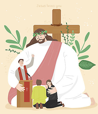 전신 여자 남자 기독교 종교 십자가 일러스트 안기 사랑 사람 여러명 상반신 성인 교회 평화 기도 예수 하나님 보호 무릎꿇기 목사 신도 설교 성도 국내일러스트 AI파일 감정 다수 컨셉 종교건축 모션 건물 신_종교 성직자 파일형식 벡터