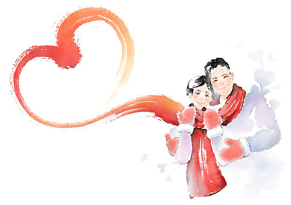 PSD 커플 여자 남자 겨울 일러스트 캘리그라피 붓터치 따뜻함 사랑 미소 사람 상반신 성인 두명 목도리 하트 털장갑 국내일러스트 모양 잡화 계절 감정 장갑 관계 표정 파일형식