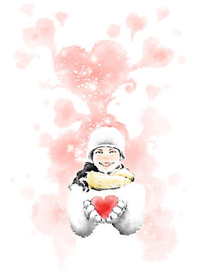 PSD 여자 분홍색 겨울 일러스트 캘리그라피 붓터치 따뜻함 한명 미소 들기 사람 상반신 성인 목도리 하트 손내밀기 성인여자한명만 국내일러스트 모양 1 잡화 계절 컬러 모션 표정 손짓 여자한명만 성인여자만 파일형식