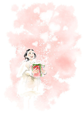 전신 PSD 응시 여자 어린이 분홍색 겨울 일러스트 캘리그라피 붓터치 따뜻함 한명 서기 미소 들기 사람 선물상자 국내일러스트 1 시선 계절 컬러 모션 표정 선물 상자 파일형식