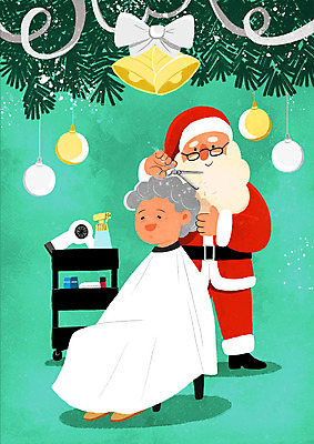 전신 PSD 여자 노년 남자 할머니 크리스마스장식 크리스마스 겨울 일러스트 따뜻함 서기 사람 앉기 두명 뷰티 크리스마스트리 산타클로스 봉사 도움 드라이어 이웃 독거노인 미용가위 민트색 불우이웃 크리스마스종 노인만 국내일러스트 계절 기념일 컬러 컨셉 모션 가위_도구 성인 종 미용용품 성인만 파일형식