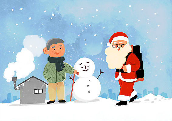 전신 PSD 노년 남자 하늘색 크리스마스 겨울 일러스트 눈사람 주택 따뜻함 사람 두명 산타클로스 눈 봉사 도움 운반 배송 연탄 이웃 독거노인 불우이웃 노인만 노인남자만 국내일러스트 자연요소 계절 기념일 컨셉 날씨 성인 건물 파란색 남자만 성인만 파일형식