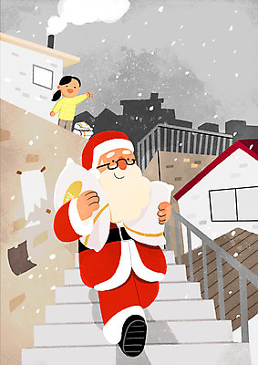 전신 PSD 여자 노년 남자 어린이 크리스마스 겨울 일러스트 따뜻함 굴뚝 사람 상반신 두명 산타클로스 계단 쌀 봉사 도움 감사 나눔 나누기 이웃 기부 달동네 배웅 불우이웃 국내일러스트 계절 기념일 감정 컨셉 곡류 성인 마을 파일형식