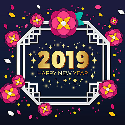 전통 꽃잎 꽃 일러스트 새해 사람없음 빛 컬러풀 전통문양 축제 금색 돼지띠 화려 남색 해피뉴이어 2019년 기해년 황금돼지 국내일러스트 AI파일 돼지의해 식물 문양 컬러 컨셉 새해인사 십이지신 돼지 연도 파일형식 벡터