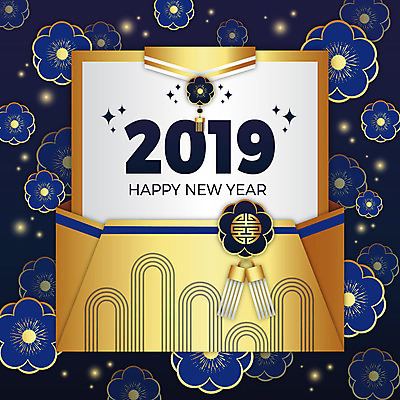 전통 꽃 일러스트 편지봉투 새해 사람없음 장식 컬러풀 축제 금색 돼지띠 화려 남색 편지 해피뉴이어 2019년 기해년 황금돼지 국내일러스트 AI파일 돼지의해 식물 컬러 컨셉 봉투 새해인사 십이지신 돼지 연도 파일형식 벡터