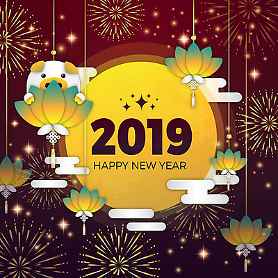 한마리 전통 일러스트 새해 폭죽 불꽃놀이 연꽃 사람없음 빨간색 컬러풀 노란색 축제 달 돼지띠 돼지 화려 해피뉴이어 2019년 기해년 황금돼지 국내일러스트 AI파일 돼지의해 자연요소 1 꽃 컬러 컨셉 포유류 놀이 새해인사 십이지신 연도 파일형식 벡터