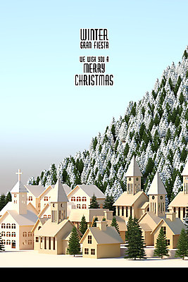 PSD 나무 편집이미지 종이 백그라운드 크리스마스 겨울 주택 따뜻함 사람없음 건물 노란색 3D 교회 페이퍼아트 숲 디지털합성 편집3D 식물 건축물 계절 기념일 컬러 종교건축 파일형식