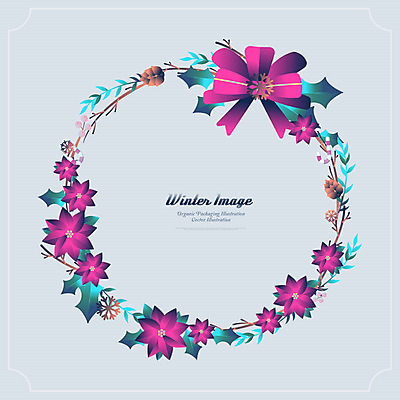 식물 꽃 리본 잎 겨울 일러스트 프레임 사탕 사람없음 컬러풀 회색 나뭇가지 자주색 솔방울 꽃프레임 국내일러스트 AI파일 나무 계절 컬러 디저트 파일형식 벡터