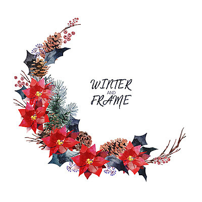 PSD 열매 꽃 겨울 일러스트 수채화 프레임 사람없음 컬러풀 나뭇가지 솔방울 솔잎 포인세티아 꽃프레임 국내일러스트 나무 식물 계절 컬러 잎 파일형식