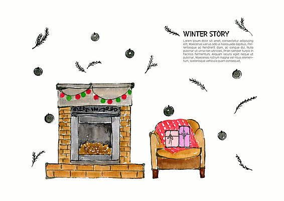 PSD 크리스마스 겨울 일러스트 수채화 따뜻함 선물 사람없음 장식 선물상자 소파 컬러풀 포근함 벽난로 오너먼트 국내일러스트 계절 기념일 컬러 크리스마스장식 의자 상자 감각 파일형식