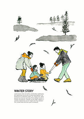 전신 PSD 여자 남자 딸 아들 어린이 겨울 일러스트 가족 놀이 엄마 수채화 사람 여러명 성인 소풍 얼음 아빠 당기기 즐거움 썰매 국내일러스트 자연요소 계절 감정 다수 관계 모션 야외활동 파일형식