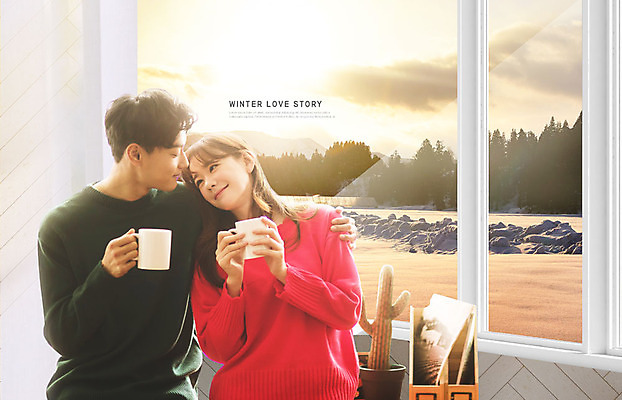 PSD 편집이미지 커플 응시 여자 남자 커피 겨울 안기 사랑 미소 사람 상반신 20대 성인 두명 앞모습 30대 마주보기 기댐 한국인 눈 창가 성인만 어깨에손 카피스페이스 겨울풍경 이미지편집 자연요소 시선 계절 감정 음료 뷰포인트 창문 관계 모션 날씨 표정 동양인 풍경 청년 장년 공백 파일형식