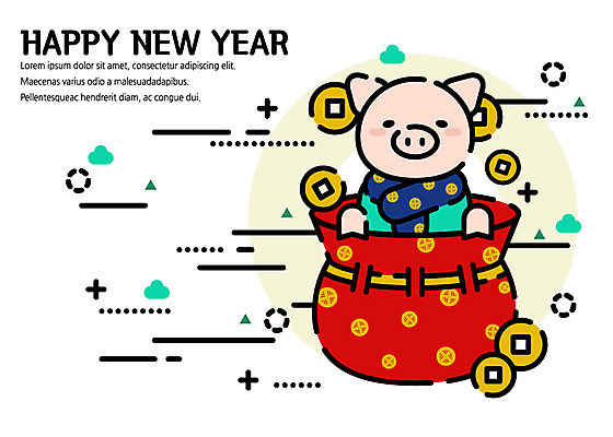 한마리 선 일러스트 새해 복주머니 따뜻함 사람없음 라이프 귀여움 목도리 돼지 플랫 한복 감성 해피뉴이어 돼지캐릭터 엽전 기해년 국내일러스트 AI파일 1 한국전통 잡화 동물캐릭터 컨셉 포유류 전통소품 생활 동전 새해인사 전통의상 파일형식 벡터 2019년