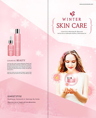 PSD 서양인 외국인 템플릿 표지디자인 북디자인 출판디자인 여자 표지 꽃 리플렛 분홍색 겨울 2단접지 한명 사람 팜플렛 상반신 20대 성인 뷰티 화장품 물방울 눈송이 스킨케어 성인여자한명만 이미지템플릿 식물 1 계절 컬러 눈_날씨 인종 청년 여자한명만 성인여자만 파일형식