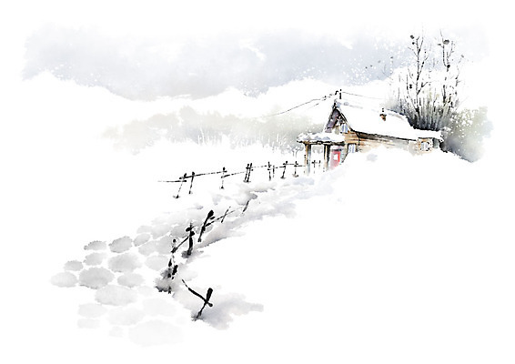 PSD 나무 겨울 일러스트 캘리그라피 하늘 붓터치 산 주택 풍경 사람없음 울타리 고요 눈 숲 오두막 번짐 전원주택 겨울풍경 국내일러스트 자연요소 식물 계절 날씨 건물 담장 파일형식 효과