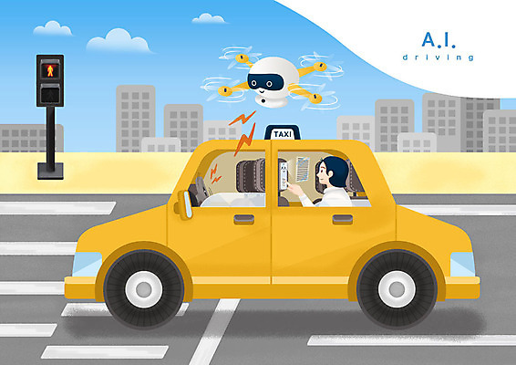 PSD 남자 도로 일러스트 한명 사람 상반신 성인 운전 횡단보도 신호등 로봇 택시 원격조종 성인남자한명만 4차산업 자율주행 모빌리티 AI_인공지능 국내일러스트 1 산업 길 교통수단 교통시설 모션 승용차 자동차 보행로 남자한명만 성인남자만 파일형식