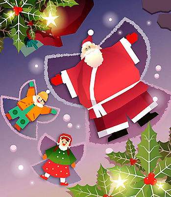 전신 여자 노년 남자 행복 어린이 크리스마스 겨울 일러스트 놀이 천사 조명 미소 웃음 사람 세명 눕기 산타클로스 설원 눈 즐거움 천사날개 포인세티아 국내일러스트 AI파일 자연요소 계절 기념일 꽃 감정 날개 모션 날씨 눈_날씨 표정 성인 파일형식 벡터