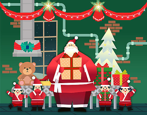 전신 여자 노년 남자 행복 어린이 크리스마스장식 크리스마스 겨울 일러스트 산타옷 조명 선물 서기 웃음 들기 사람 여러명 선물상자 크리스마스트리 산타클로스 곰인형 창가 즐거움 컨베어밸트 국내일러스트 AI파일 옷 계절 기념일 감정 인형 다수 창문 모션 표정 성인 상자 기계 파일형식 벡터