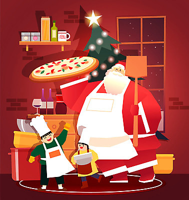 전신 여자 노년 남자 행복 어린이 크리스마스 겨울 일러스트 주방용품 피자 요리사모자 요리 웃음 사람 세명 크리스마스트리 산타클로스 와인 앞치마 창가 즐거움 국내일러스트 AI파일 모자_잡화 계절 기념일 감정 생활용품 창문 주류 패스트푸드 서양음식 표정 성인 요리사 파일형식 벡터