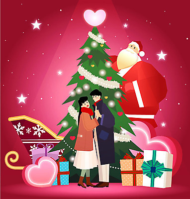 전신 커플 여자 노년 남자 행복 별 크리스마스 겨울 일러스트 선물 사랑 미소 웃음 사람 성인 세명 크리스마스트리 산타클로스 마주보기 손잡기 즐거움 썰매 국내일러스트 AI파일 자연요소 계절 기념일 감정 관계 모션 표정 파일형식 벡터