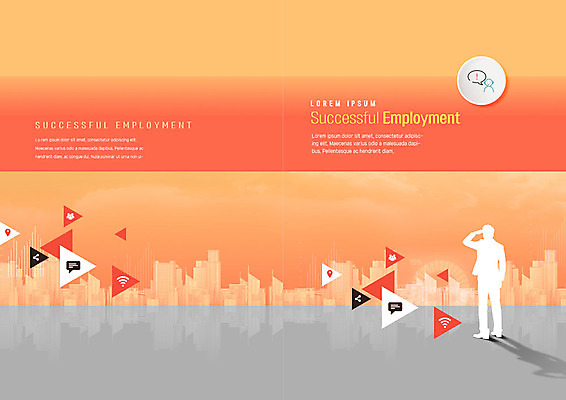PSD 템플릿 직업 표지디자인 북디자인 출판디자인 표지 실루엣 화살표 리플렛 북커버 비즈니스 성공 빌딩 팜플렛 사람없음 주황색 구직 도시 삼각형 채용 이미지템플릿 도형 컬러 컨셉 촬영기법 건물 파일형식
