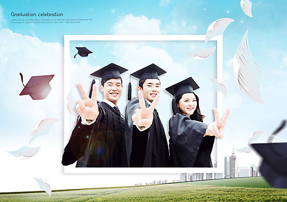 PSD 편집이미지 여자 교육 남자 대학생 학사모 졸업 하늘 서기 미소 상반신 20대 성인 옆모습 세명 친구 한국인 졸업장 즐거움 신학기 대학교 브이 성인만 이미지편집 모자_잡화 학생 감정 뷰포인트 학교 관계 모션 표정 사람 동양인 손짓 청년 파일형식