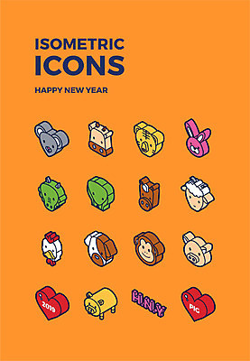 아이콘 행복 새해 사람없음 세트 주황색 용 원숭이 토끼 닭 띠 양 말_동물 돼지띠 돼지 뱀 호랑이 소 개 쥐 해피뉴이어 아이소메트릭 2019년 2D아이콘 AI파일 감정 컬러 포유류 파충류 조류 반려동물 새해인사 십이지신 설치류 연도 파일형식 벡터
