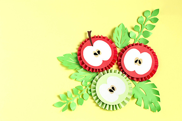 포토 JPG 해외이미지 종이 잎 단면 실내 사람없음 페이퍼아트 사과 오브젝트 종이공예 청사과 노란배경 해외포토 식물 백그라운드 과일 내부 노란색 공예 파일형식 이미지허브