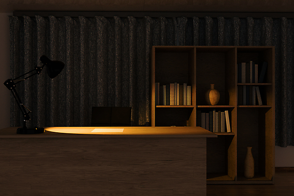 포토 JPG 해외이미지 탁자 책장 사람없음 빛 인테리어 3D 검은색 어둠 공간 커튼 해외포토 디자인 컬러 가구 디지털합성 파일형식 이미지허브
