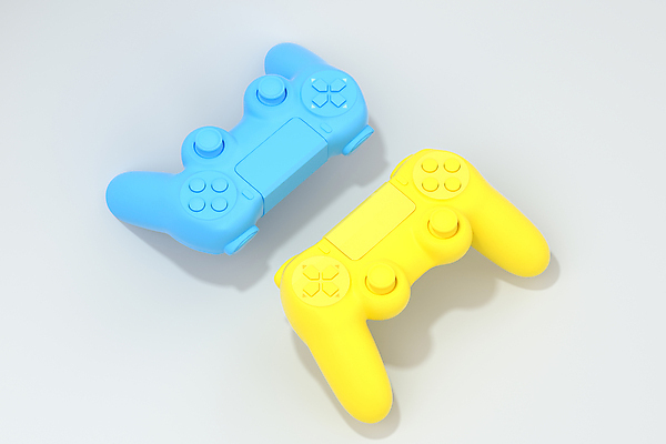 포토 JPG 해외이미지 사람없음 파란색 노란색 3D 게임 게임기 조이스틱 게임패드 해외포토 컬러 놀이 디지털합성 파일형식 이미지허브