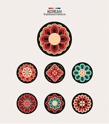 한국문화 한국전통 패턴 일러스트 사람없음 컬러풀 전통무늬 전통문양 원형 화려 와당문양 와당 국내일러스트 AI파일 도형 동양문화 전통 문양 컬러 컨셉 무늬 한국 파일형식 벡터