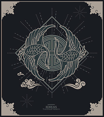 한국문화 한국전통 점선 두마리 패턴 일러스트 사람없음 전통무늬 전통문양 학 화려 와당문양 구름무늬 와당 국내일러스트 AI파일 동양문화 전통 문양 선 컨셉 2 무늬 조류 한국 파일형식 벡터