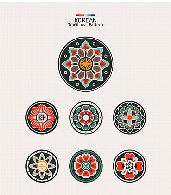 한국문화 한국전통 꽃무늬 패턴 일러스트 사람없음 컬러풀 전통무늬 전통문양 원형 화려 와당문양 와당 국내일러스트 AI파일 도형 동양문화 전통 문양 꽃 컬러 컨셉 무늬 한국 파일형식 벡터