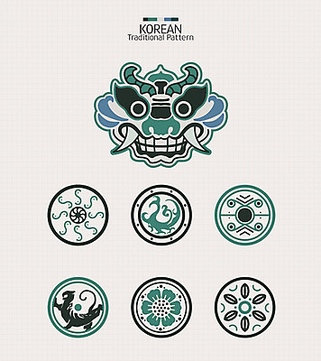 한국문화 한국전통 패턴 일러스트 사람없음 전통무늬 전통문양 용 원형 화려 청록색 와당문양 와당 해태 국내일러스트 AI파일 도형 동양문화 전통 문양 컬러 컨셉 무늬 한국 파일형식 벡터